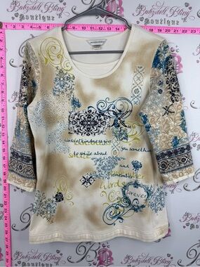 Christopher & Banks shirt retro printed shirt Cream Printed ScoopNeck Top
